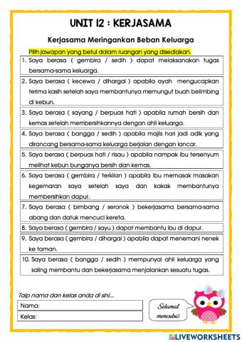 P.Moral Thn 2 : Kerjasama (Perasaan apabila melaksanakan tugasan bersama-sama ahli keluarga)