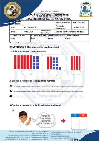 Examen de Matemática III bimestre