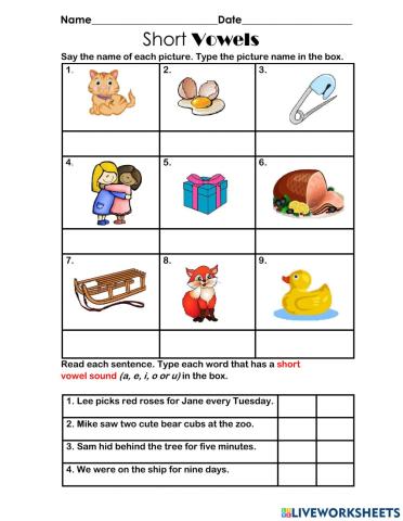 Short Vowels Grade 3