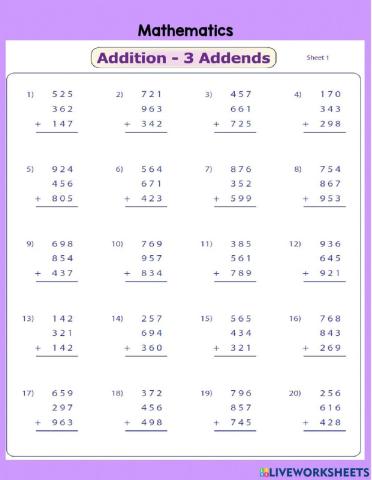 Column Addition 3 addends