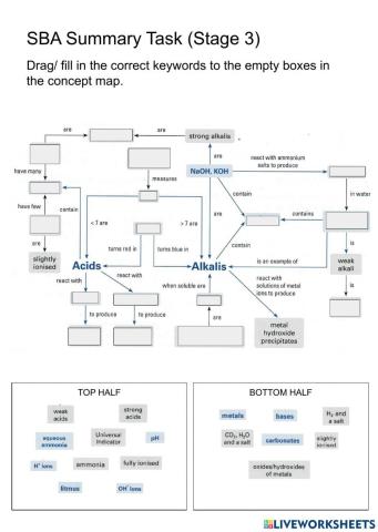 SBA Summary Task: Concept Map of Acids, Bases and Salts (Stage 3)