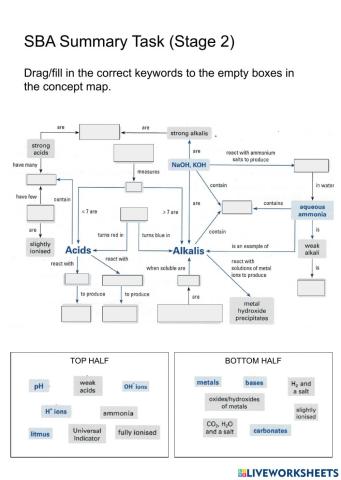 SBA Summary Task: Concept Map of Acids, Bases and Salts (Stage 2)