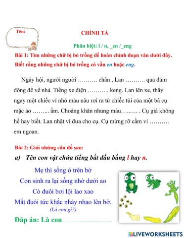 Chính tả: l-n , en- eng