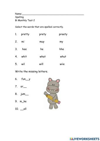 Bi Monthly Spelling Test 2