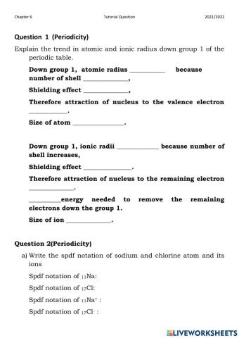 Question 1 and 2 Tuto Chapter 6 Periodicity