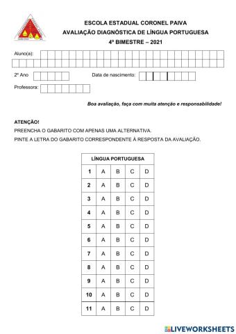 Avaliação Diagnóstica de Língua Portuguesa