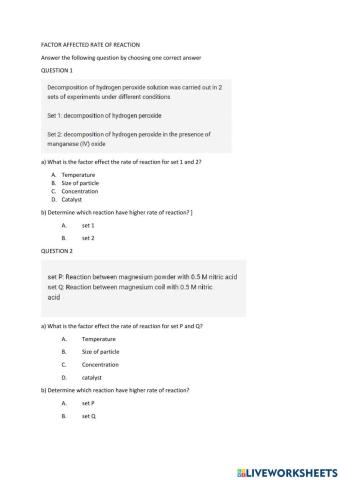 Factor affected rate of reaction