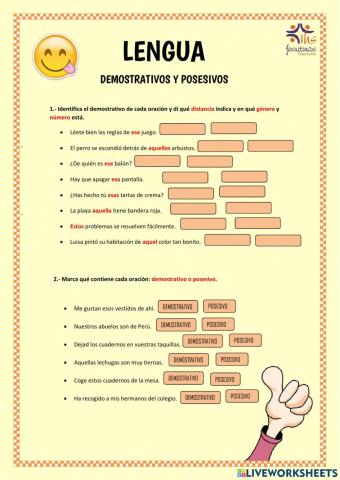 Determinantes demostrativos y posesivos