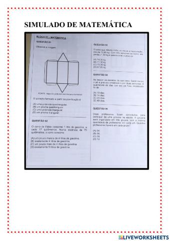 Simulado de matemática