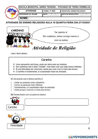 Atividade de ensino religioso