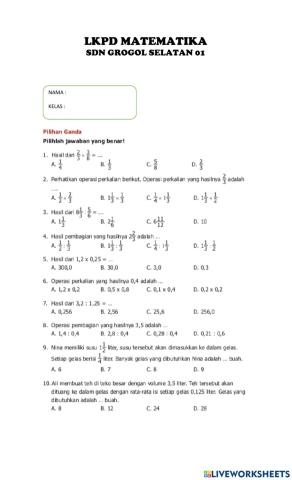 Lkpd matematika kelas 5 desimal