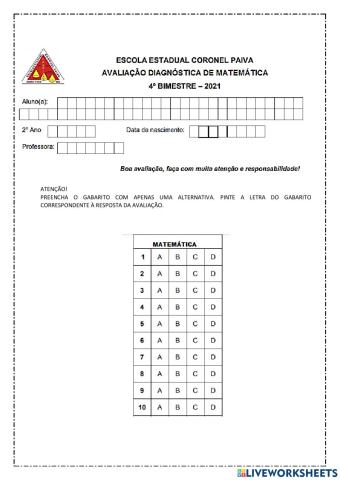 Avaliação Diagnóstica de Matemática