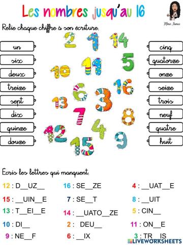 Les nombres jusqu'au 16