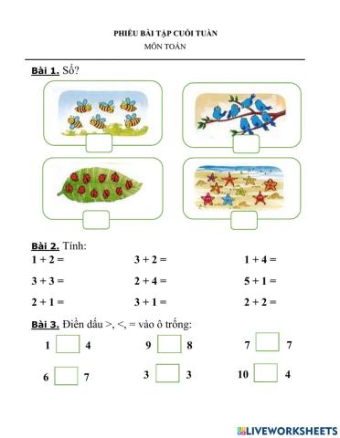 Phiếu bài tập cuối tuần 6 - môn Toán