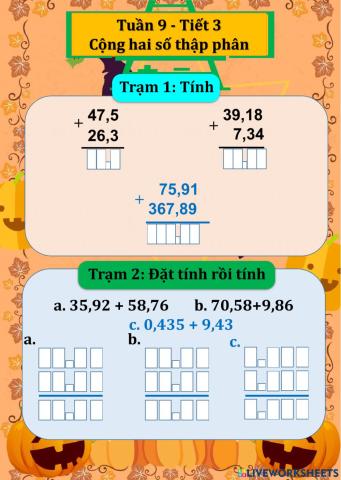 Tuần 9 - Tiết  3 - Cộng hai số thập phân