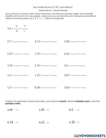 Conversión de decimal a fracción