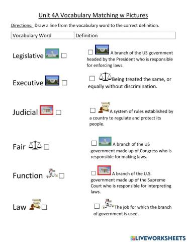 Unit 4A Vocabulary Matching w Pictures