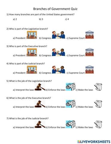 Branches of Government Quiz w Pictures