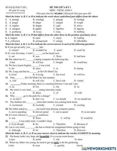 Grade 9- Review Mid term test 2