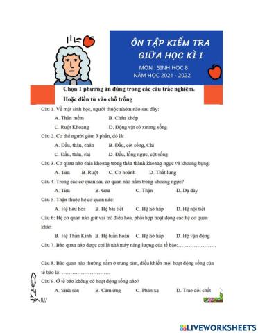 Ôn tập giữa hki sinh 8