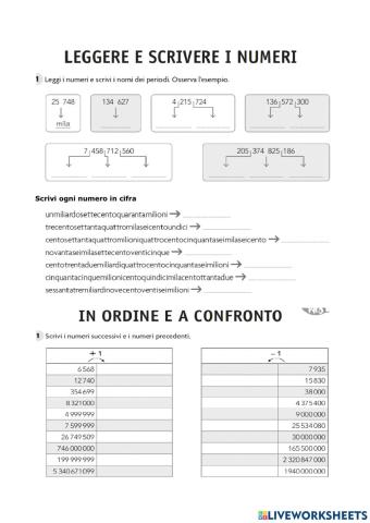 Grandi numeri confronti e riordino