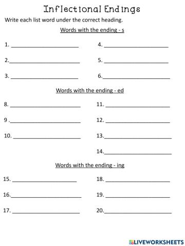 Inflectional Endings Worksheet 1