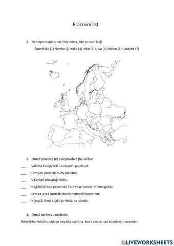 Pracovní list - geografie