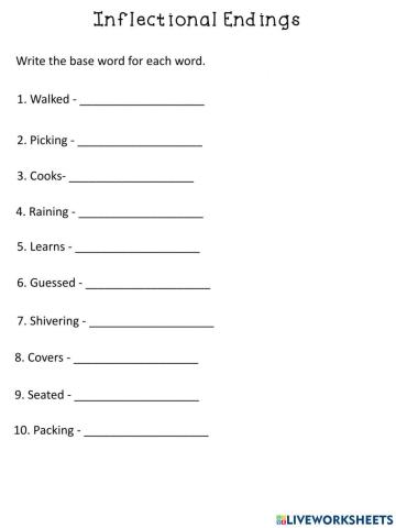 Inflectional Endings Worksheet 2