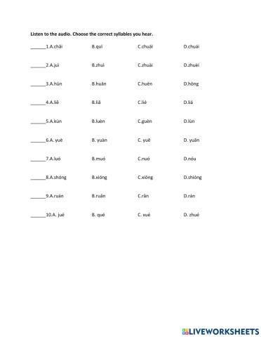 Compound Finals with i,u,v