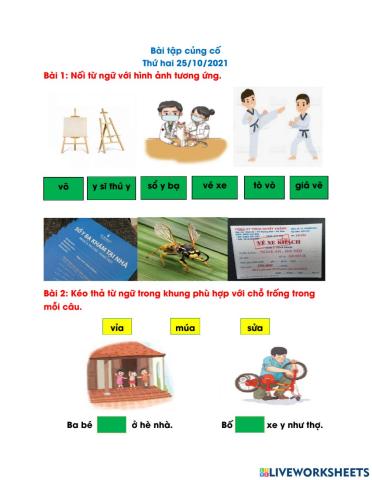 Bài tập  củng cố thứ hai ngày 25 - 10