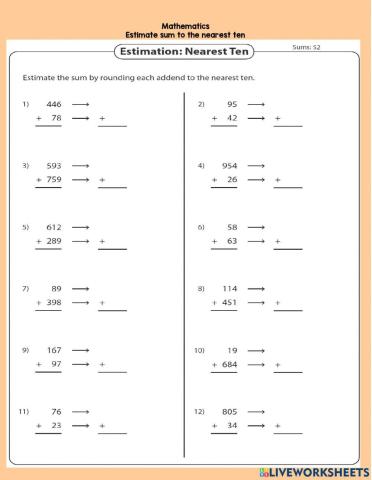 Estimating sum to the nearest ten