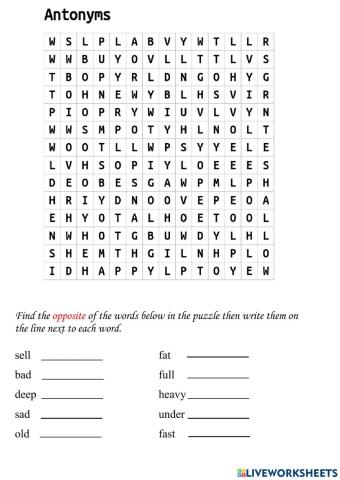 Antonyms Word Search