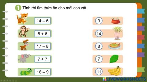 Bài 1:Tính rồi tìm thức ăn cho mỗi con vật