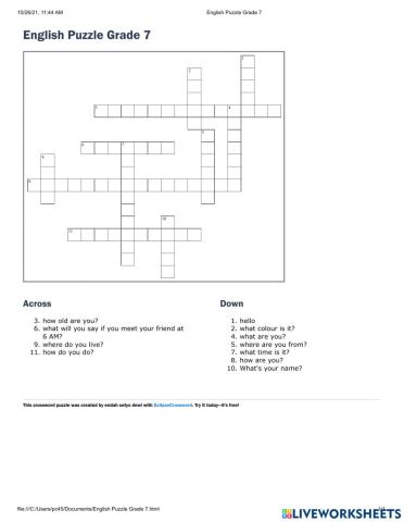English Puzzle Grade 7 Endah