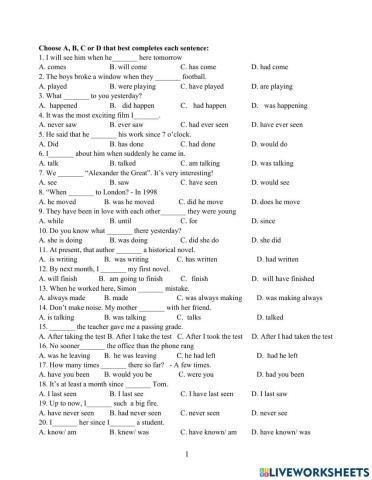 Multiple choice - Verb tenses