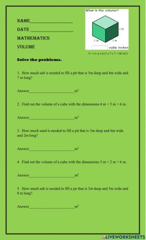 Volume Word Problems