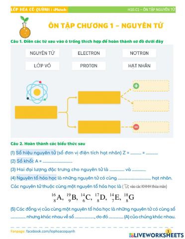 Hóa 10 - ôn tập nguyên tử