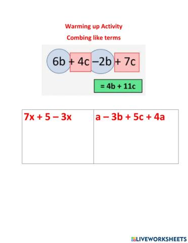 Combing like terms