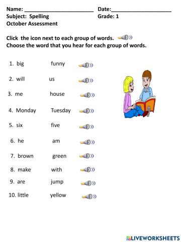 Grade 1 Spelling October Assessment