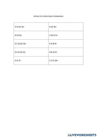 Operaciones combinadas 1ºeso