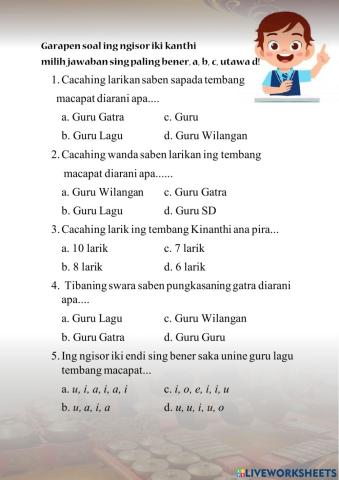 Soal Pilgan Tembang Kinanthi