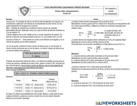 Conversión de gramos amoles y átomos