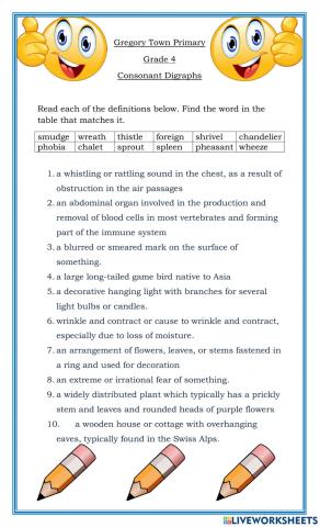 Consonant Digraphs Vocabulary