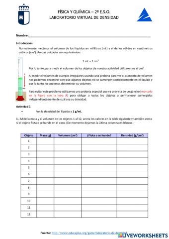 Laboratorio virtual de densidad (2º eso)