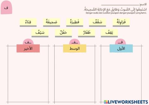 حرف ف الأول والوسط والأخير