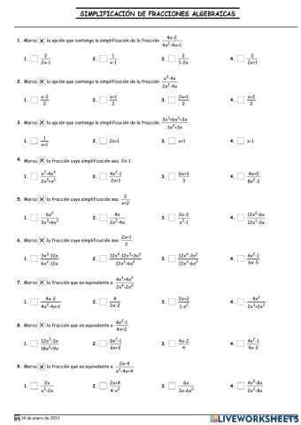 Simplificación fracciones algebraicas