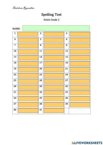 Spelling Test- Dolch Grade 3