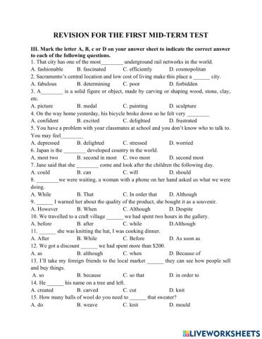 Revision for the first mid-term test