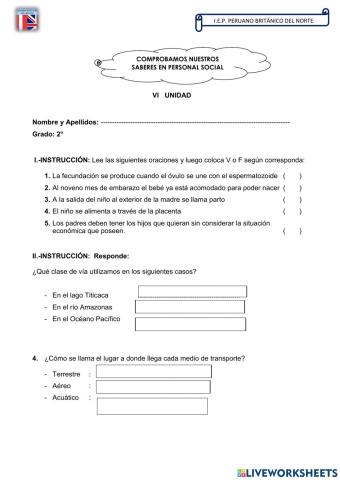 Examen Personal Social VI Unidad 2do