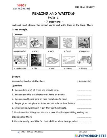 Movers 2 - Final Test - Reading&Writing